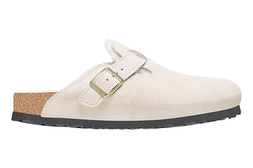 Birkenstock Boston R Antique White Suede Leather/Shearling Womens #color_white